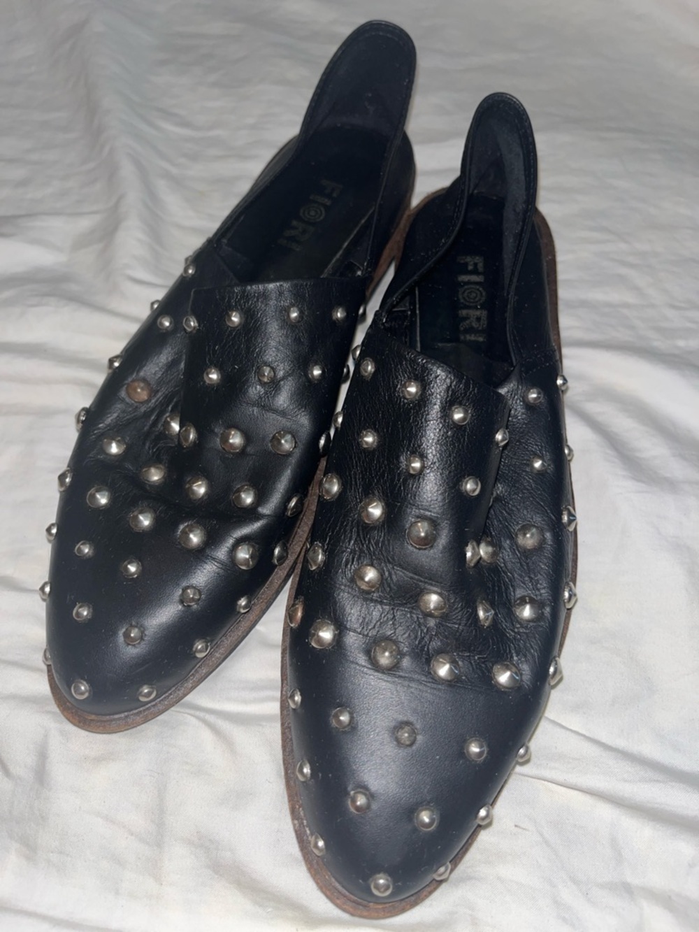 Fiori Black Studded Leather Slip-On Loafers size 7.5